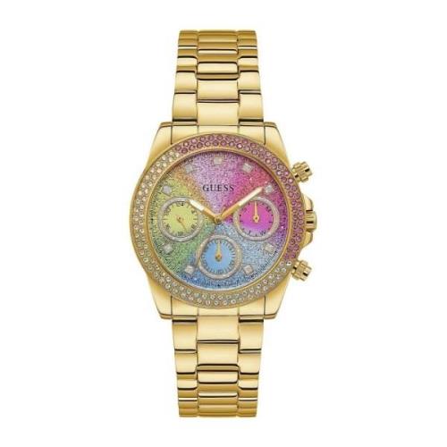 Gouden Roestvrij Staal Kleurrijk Wijzerplaat Horloge Guess , Multicolo...