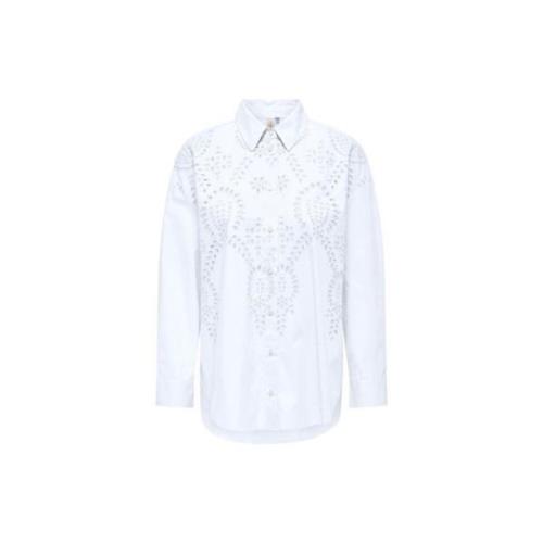 Witte Shirt met Engels Broderie Detail Only , White , Dames