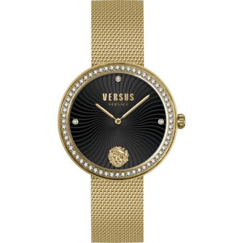 Elegante zwart en goud mesh horloge Versus Versace , Yellow , Dames
