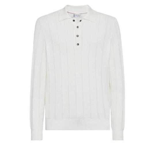 Witte Katoenen Gebreide Polosweater Brunello Cucinelli , White , Heren
