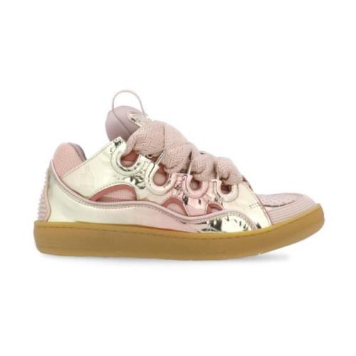 Roze Leren Sneakers Ronde Neus Lanvin , Pink , Dames
