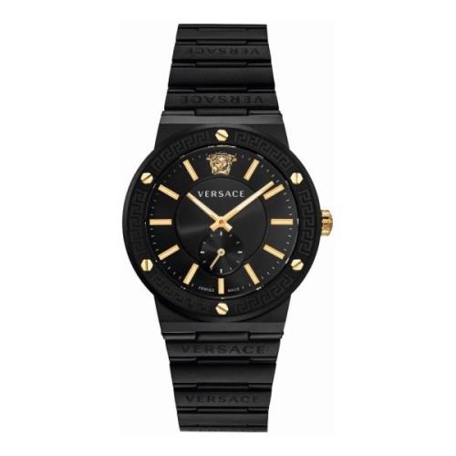 Greca Logo Zwart Goud Horloge Versace , Black , Heren