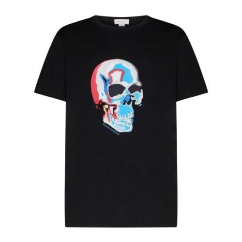 Skull Print Katoenen T-shirt Alexander McQueen , Black , Heren
