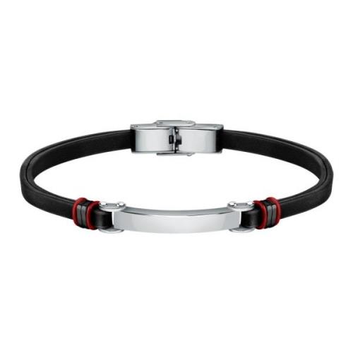 Bandy Armband Zilver Zwart Roestvrij Staal Leer Sector No Limits , Mul...