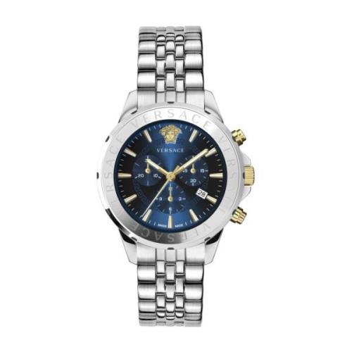 Heren Chronograaf Signature Horloge Blauw Versace , Gray , Heren