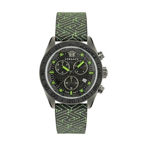 Greca Dome Chrono Leren Horloge Zwart Versace , Multicolor , Heren