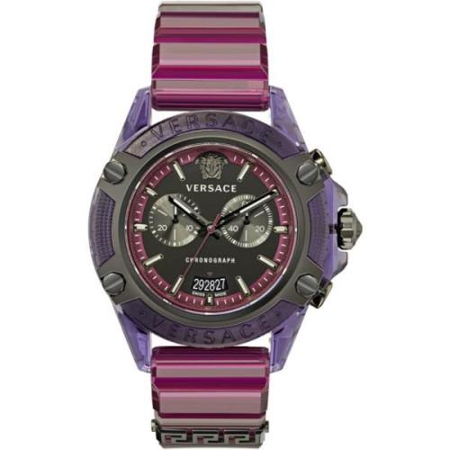 Icon Active Chrono Blauw/Paars Horloge Versace , Multicolor , Unisex