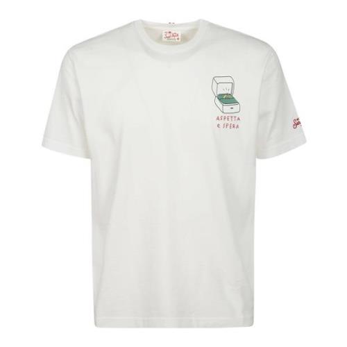Wit Katoenen T-Shirt met Zijprint MC2 Saint Barth , White , Heren