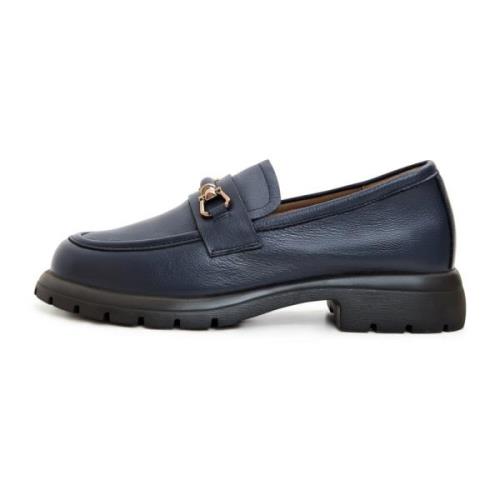 Blauwe Leren Platform Loafers Cesare Gaspari , Blue , Dames