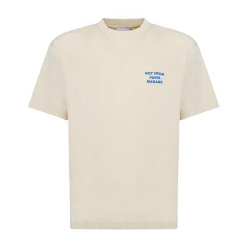 Slogan T-shirt in crème en blauw Drole de Monsieur , Beige , Heren