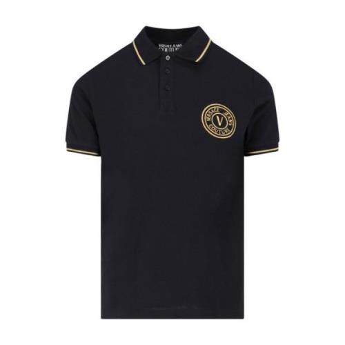 Klassiek Polo Shirt met Gouden Accenten Versace Jeans Couture , Black ...