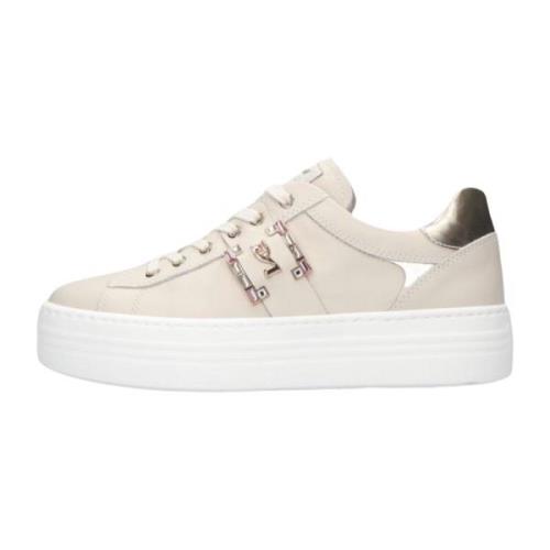 Beige Lage Sneakers met Goudkleurige Accenten Nerogiardini , Beige , D...