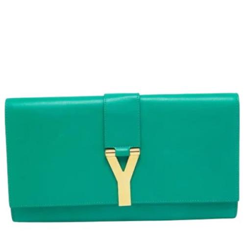 Pre-owned Leather clutches Yves Saint Laurent Vintage , Green , Dames