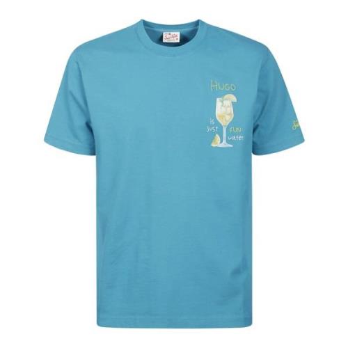 Blauw Cocktail Print Katoenen T-Shirt MC2 Saint Barth , Blue , Heren