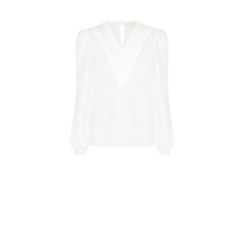 Georgette blouse met V-hals, lange mouwen Rinascimento , White , Dames