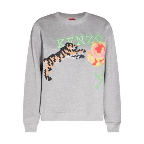 Grijze Katoenen Sweatshirt met Frontlogo Kenzo , Gray , Dames