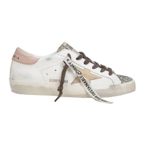 Witte Leren Glitter Sneakers Vintage Stijl Golden Goose , White , Dame...