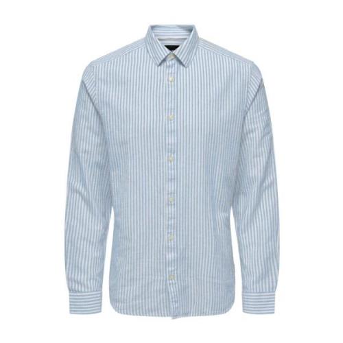 Gestreept Linnen Overhemd Caiden Only & Sons , Blue , Heren