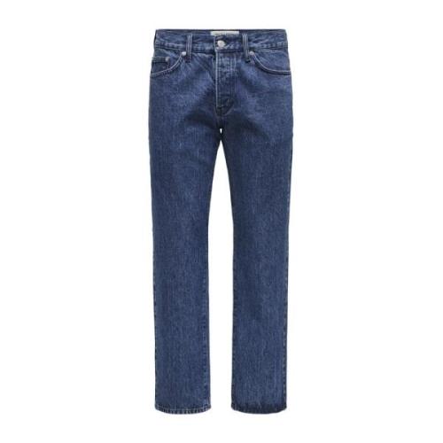 Straight Edge Jeans Only & Sons , Blue , Heren