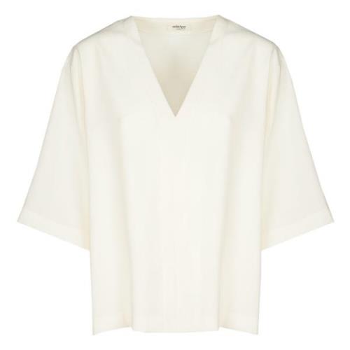 Witte V-hals Fluide Top 3/4 Mouw Ottod'Ame , White , Dames