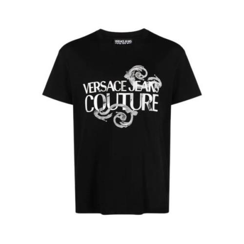Zwarte Barok Motief Logo T-shirt Versace Jeans Couture , Black , Heren