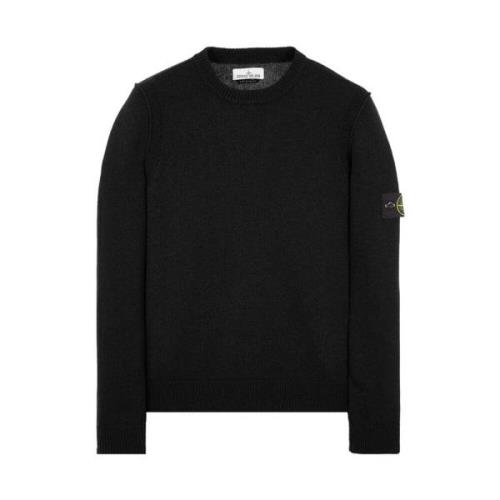 Zwarte Trui met Ribdetails Stone Island , Black , Heren