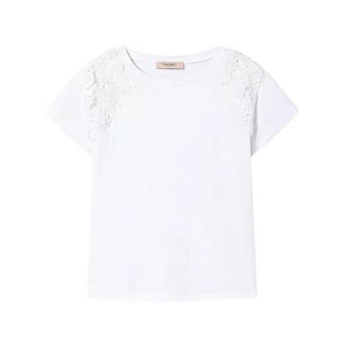 Bloemen Patch T-shirt Wit Twinset , White , Dames