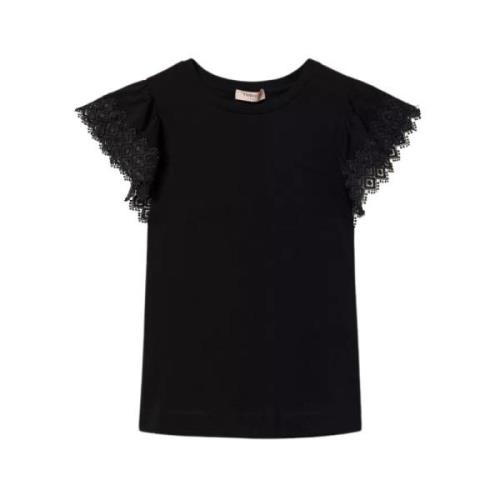 Zwarte T-shirts en Polos met Macramé Details Twinset , Black , Dames