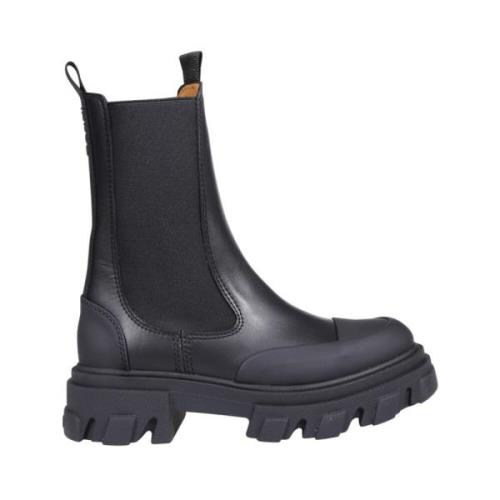 Zwarte Mid Chelsea Boot met Stiksel Ganni , Black , Dames