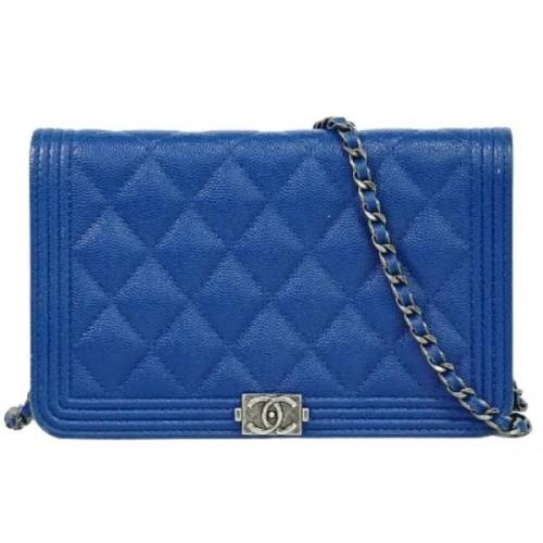Pre-owned Leather wallets Chanel Vintage , Blue , Dames