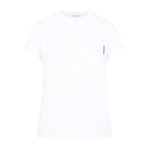 Wit T-shirt met Monili Tab-zak Brunello Cucinelli , White , Dames