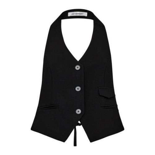 Zwarte Halter Vest Blazer Stijlvol Model Co'Couture , Black , Dames