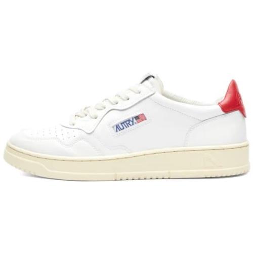Vintage Lage Leren Sneaker Wit & Rood Autry , White , Heren
