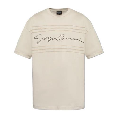 T-shirt met logo Giorgio Armani , Beige , Heren