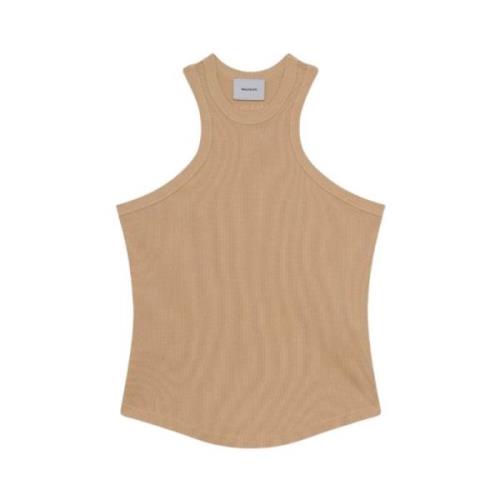 Mouwloze Tanktop in Warm Zand Halfboy , Beige , Dames