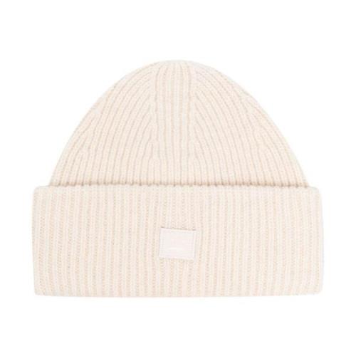 Beanie met logo motief en ribbreisel Acne Studios , White , Dames