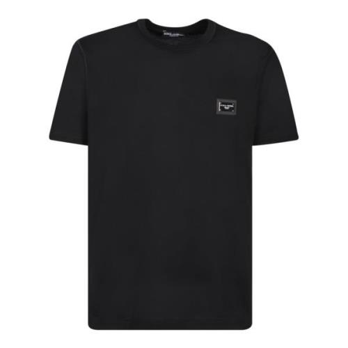 Zwart katoenen T-shirt met zilveren logo Dolce & Gabbana , Black , Her...