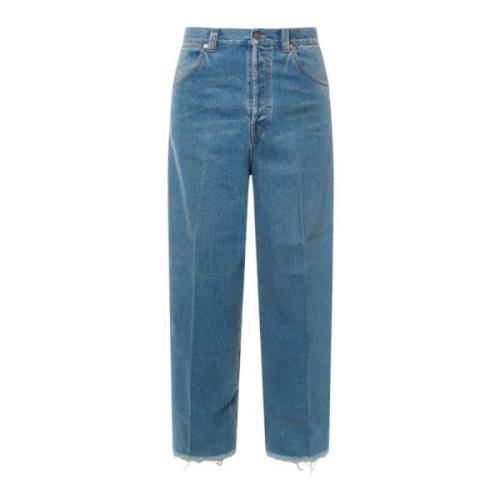 Blauwe Wide Leg Jeans Met Raffelrand Gucci , Blue , Heren