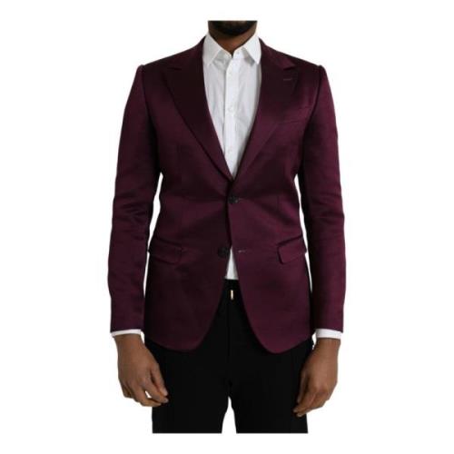 Maroon Zijden Blazer Jas Slim Fit Dolce & Gabbana , Brown , Heren