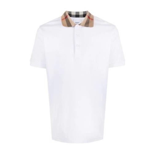 Witte Polo Shirt met Burberry Check voor Heren Burberry , White , Here...