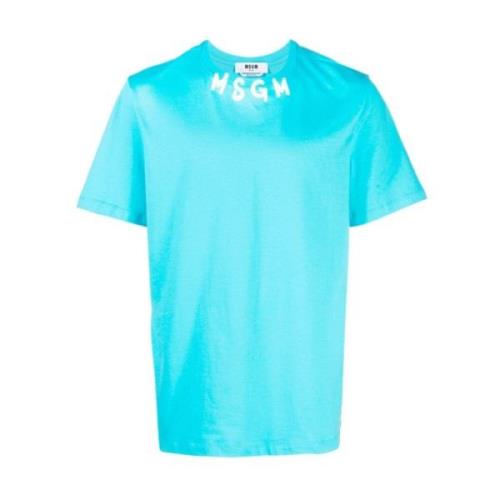 Logo Kraag T-Shirt Msgm , Blue , Heren
