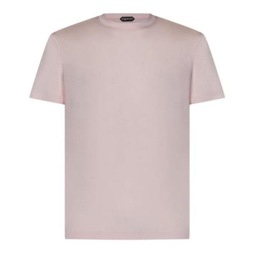 Roze Logo Geborduurd Crewneck T-shirt Tom Ford , Pink , Heren
