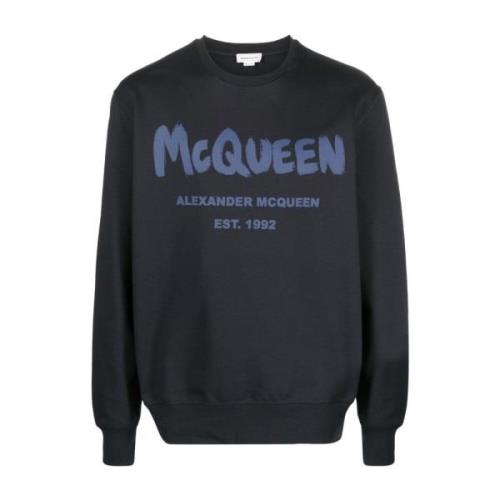 Blauwe bedrukte sweatshirt voor mannen Alexander McQueen , Blue , Here...