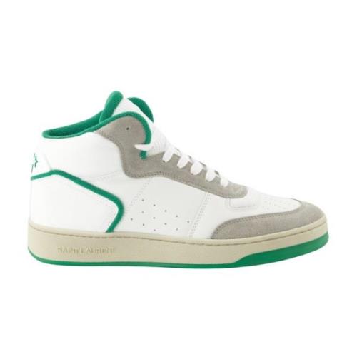 Witte Leren Sneakers met Groene Stof Saint Laurent , Multicolor , Here...