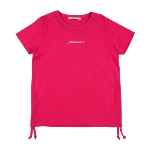 Geranium Pink Dames T-shirt met Ruches Hinnominate , Red , Dames