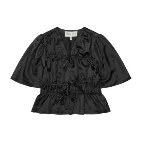 Elegante Zwarte Top met Ruchedetails Munthe , Black , Dames