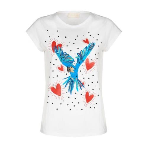 Vogelprint Wit T-shirt Iblues , White , Dames