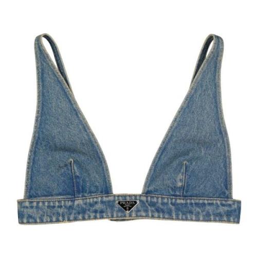 Denim V-hals Driehoek Bralette Prada , Blue , Dames