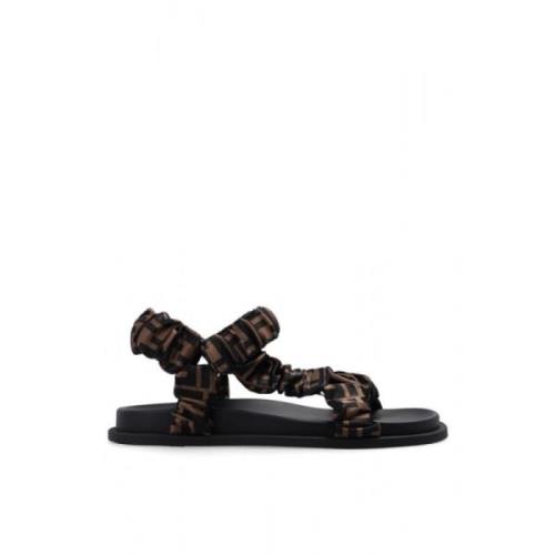 Bruine en zwarte gedrapeerde sandalen met monogrampatroon Fendi , Brow...