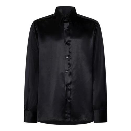 Zwarte Zijden Charmeuse Slim-Fit Shirt Tom Ford , Black , Heren